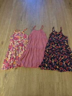 Set of 3 Girls' Summer Sundresses - Pink, Rose, Navy Floral